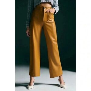 New Anthropologie The Colette Vegan Leather Wide-Leg Pants Yellow 30